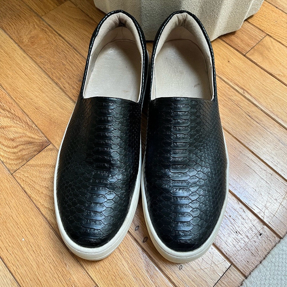 J Slides Black Snake print Leather Slip on